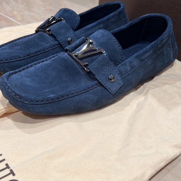 Authentic Louis Vuitton Blue Suede Monte Carlo Loafers - Picture 4 of 10